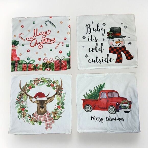 NEW Christmas Decorative Pillow Covers 18 x 18”  Set of 4 Holiday Decorations - Picture 1 of 6